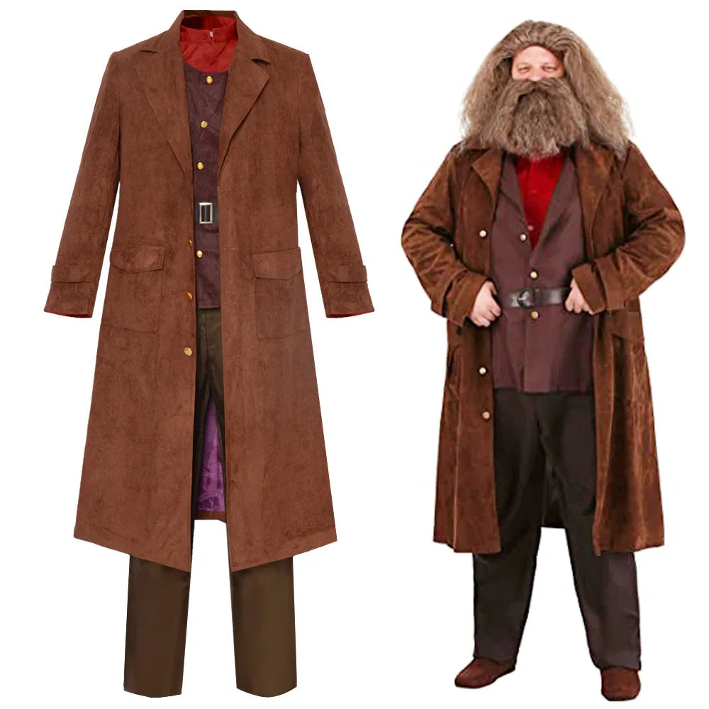 Adult Men Full Cosplay Outfit Set Harry Potter Rubeus Hagrid Costume Uniform for Fans Fancy Dress Party