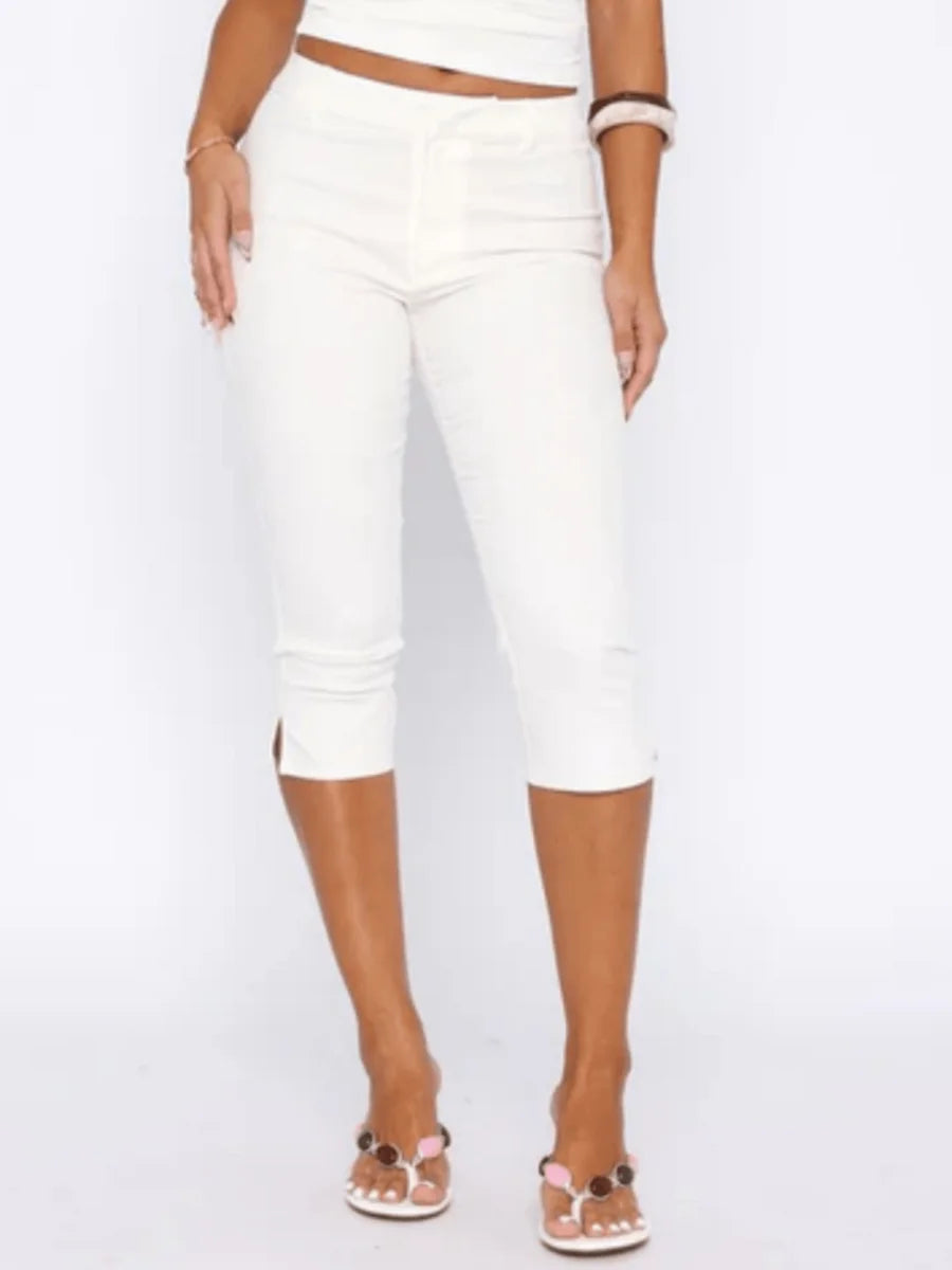 Women Side Slit Capri Pants Stretchy Slim Fit Capris Yoga Leggings