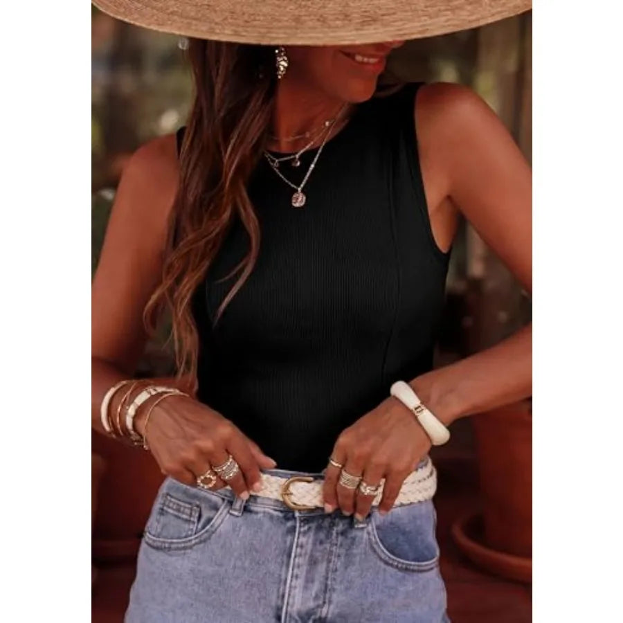 PRETTYGARDEN Sleeveless Tops for Women 2026 Summer Ribbed Tank Top