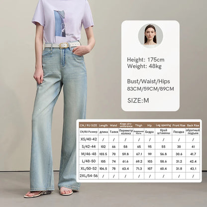 Amii Women's Jeans 2026 Summer New Casual Cotton Wide Leg Pants Silver Foil Print Versatile Loose Fit Denim Trousers 12652046