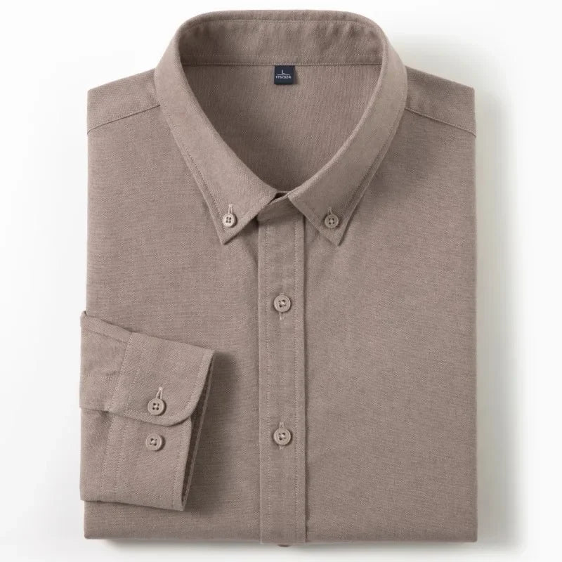 Men's Slim-Fit Oxford Cotton Shirt: Long Sleeves, Casual Breathable Fabric, Exquisite Craftsmanship, Brand with OEM Processing