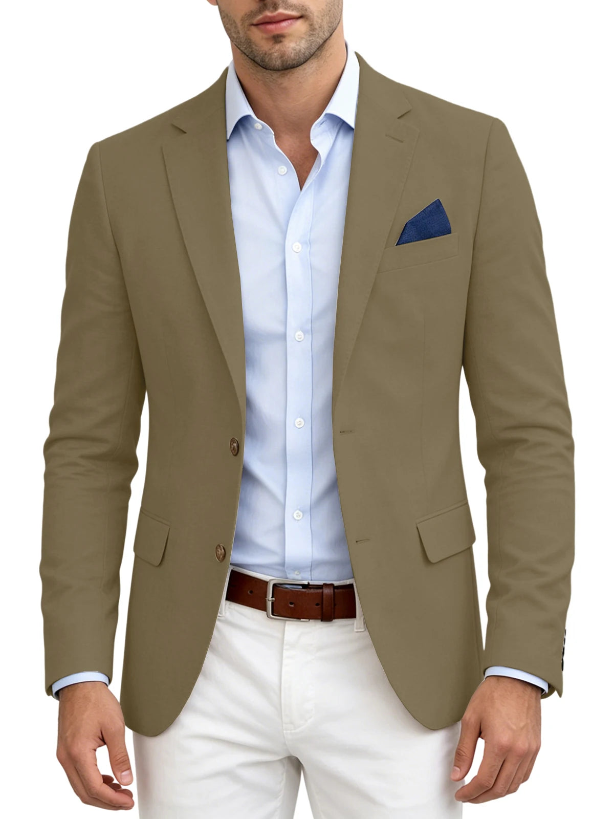 Men's Linen Blend Blazer Notched Lapel Two Button Breathable Suit Jacket For Business Casual Wedding Daily Wear