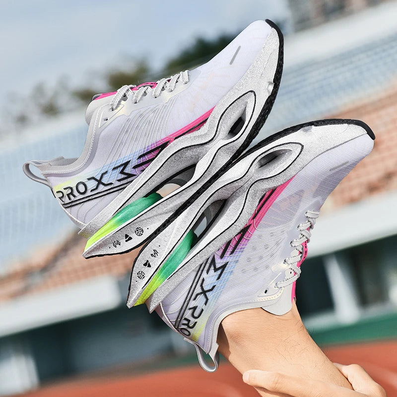 Couple Carbon Plate Running Shoes Ultra-Light Breathable Anti-Slip Sport Shoes Shock Absorption Wear Resistant Casual Sneakers