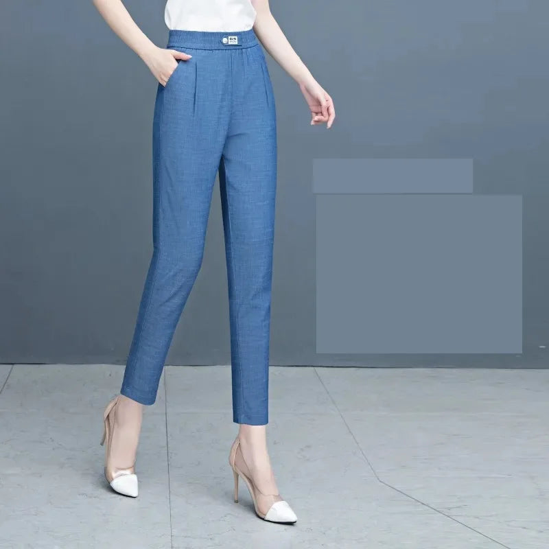High Waist Women's Thin Jeans Summer New Slim Elastic Waist Denim Harlan Pants Comfortable And Breathable Female Casual Pants