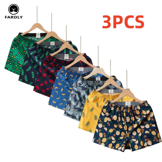 3PCS 100% Cotton Men's Boxer Briefs Men's Sports Shorts Home Comfort Casual Men's Panties Loose Soft Men's Underwear Aro Pants