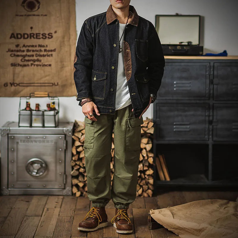 Spring And Autumn Denim Workwear Retro Hunting Jacket Denim Hardman Jacket Casual Loose Men'S Collar Denim Jacket