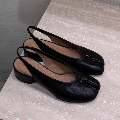 2025 Spring Summer Fashion Soft Leather Split Toe Women Pumps Casual Comfortable 3.5cm Low Heeled Slingbacks Tabi Ballet Shoes