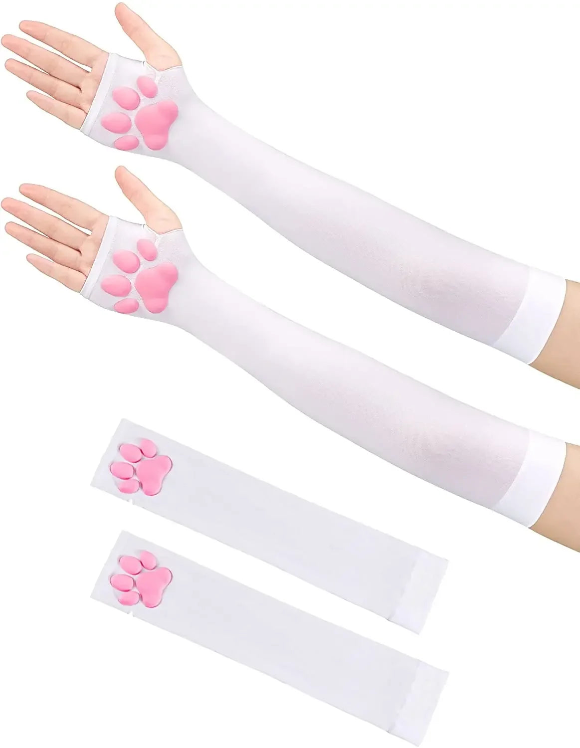 Cute Cat Paw Fingerless Gloves, Soft Stretchy with 3D Pads, UV Protection Kawaii Harajuku Anime Cosplay Accessory for Girls & Women