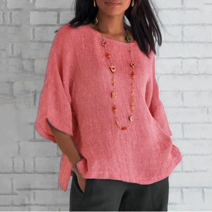 Cotton Blouse Shirts Summer O-Neck Three Quarter Loose Casual Blouse Tops Summer Cothes For Women Streetwear