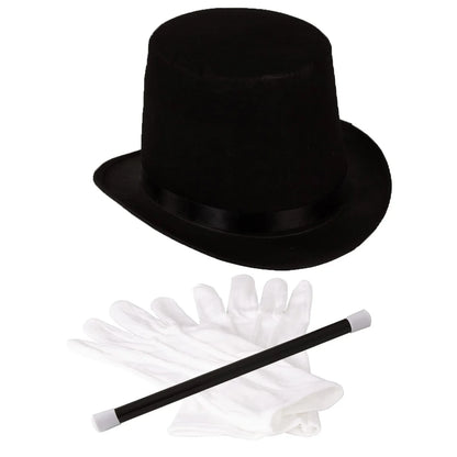 Fun party hat magician costume 3pcs magician dress up costume baton hat wand gloves set Adult Stage Performance Costume