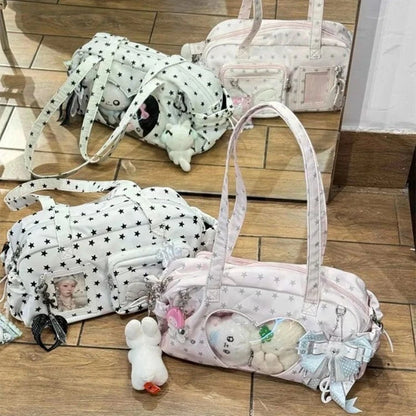Transparent Women's Ita Bags Y2k Aesthetic All Match Star Print Fashion Ins Underarm Bag Sweet Kawaii Shoulder Handbags