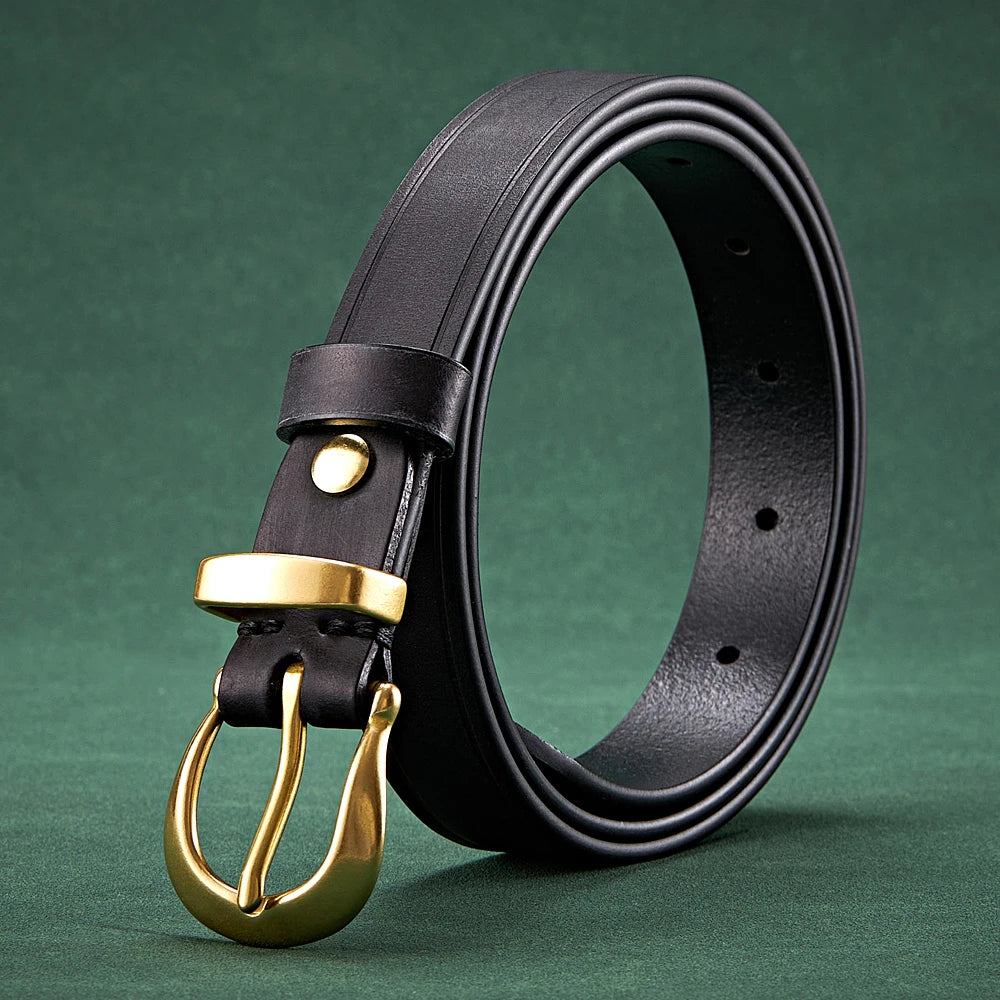 2.4cm Copper Buckle High Quality Cowskin Genuine Leather Belts for Women Luxury Female Belt For Jeans Simple Strap Waist Belt