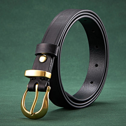 2.4cm Copper Buckle High Quality Cowskin Genuine Leather Belts for Women Luxury Female Belt For Jeans Simple Strap Waist Belt