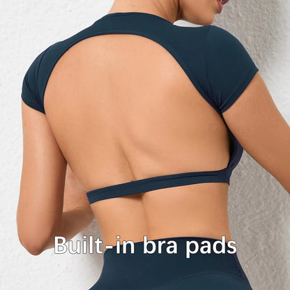 Hearuisavy Summer Sports Shirts Breathable Workout Tops Fitness Sportswear Backless Yoga Clothing Sport Crop Tops Women Gym Top