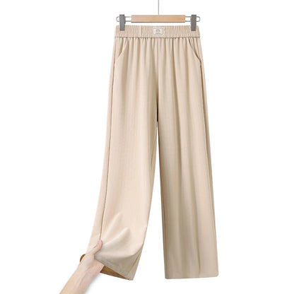 2026 Women's Solid Color Cropped Pants Soft Casual Plus Size Elastic Waist Pants High-quality Outdoor Spring Autumn Pants