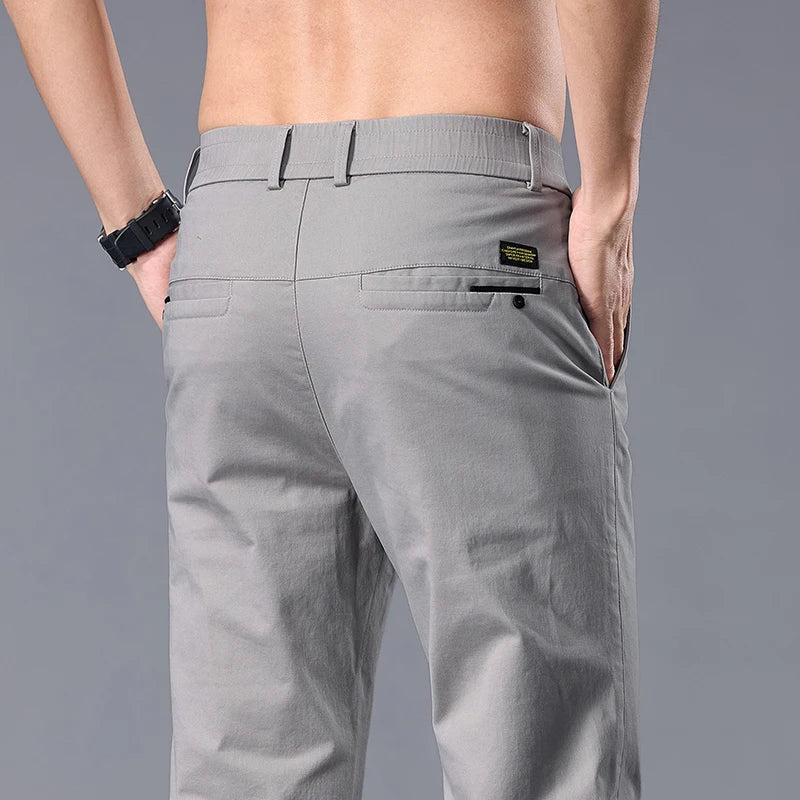 Business Straight Ice Silk Casual Pants Men Spring Summer Thin Breathable Fashion Trousers Classic Men's Clothing Luxury Pants