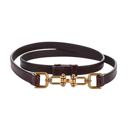 Women's Adjustable Thin Leather Belt, Genuine Leather Waist Belt with Decorative Fashion Buckle for Coats and Dresses