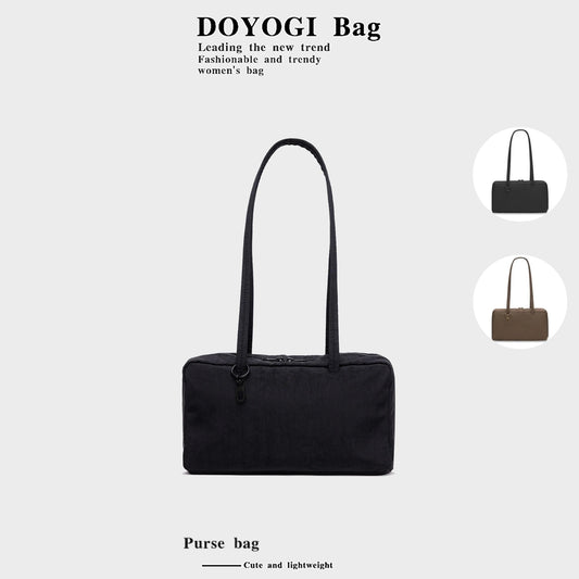 Nylon Tote Bag Bowler Bag Women Shoulder Purse with Keychain Clip, Lightweight Zipper Handbag Daily Work Travel Gym Gift for Mum