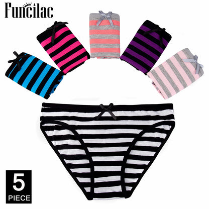 Sexy Panties for Women Cotton Soft Female Underwear Lace Briefs set Ladies Striped Bikini Intimates Lingerie 5 pcs/lot