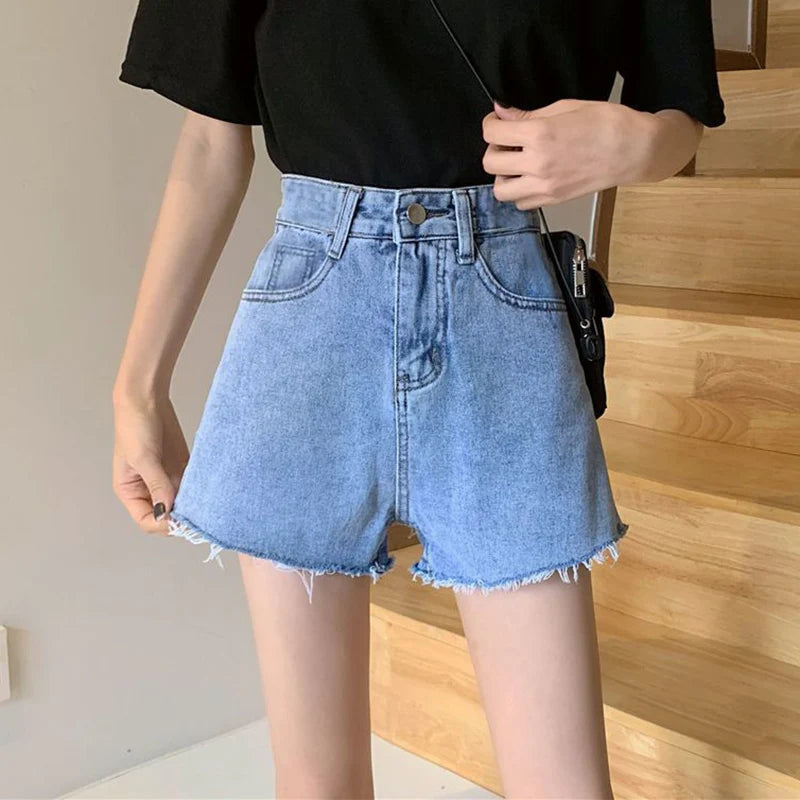 Summer Hot Sale Girls Classic Designer Solid Jeans Lady Fashion High Waist Denim Shorts Female Chic Ripped Short Pants