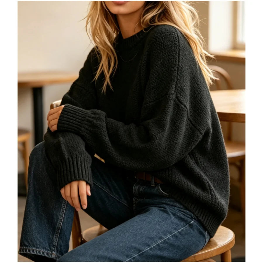 Women's Sweater Solid Color Oversized Crewneck Long Sleeve Fuzzy Knit Casual Chunky Warm Soft Fall Pullover Loose Sweaters Top Outfits