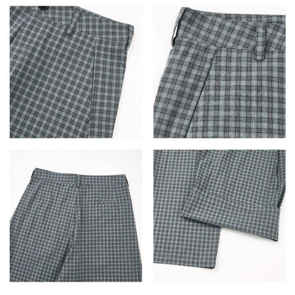 Vintage Pleated Check Trousers Men Relaxed-Fit, Versatile Casual Trousers with a Lazy Vibe Soft Comfortable