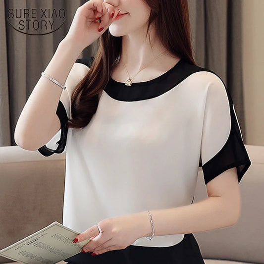Fashion Women Blouses 2025 Women Blouse Shirt Short Sleeve Casual Chiffon Blouse