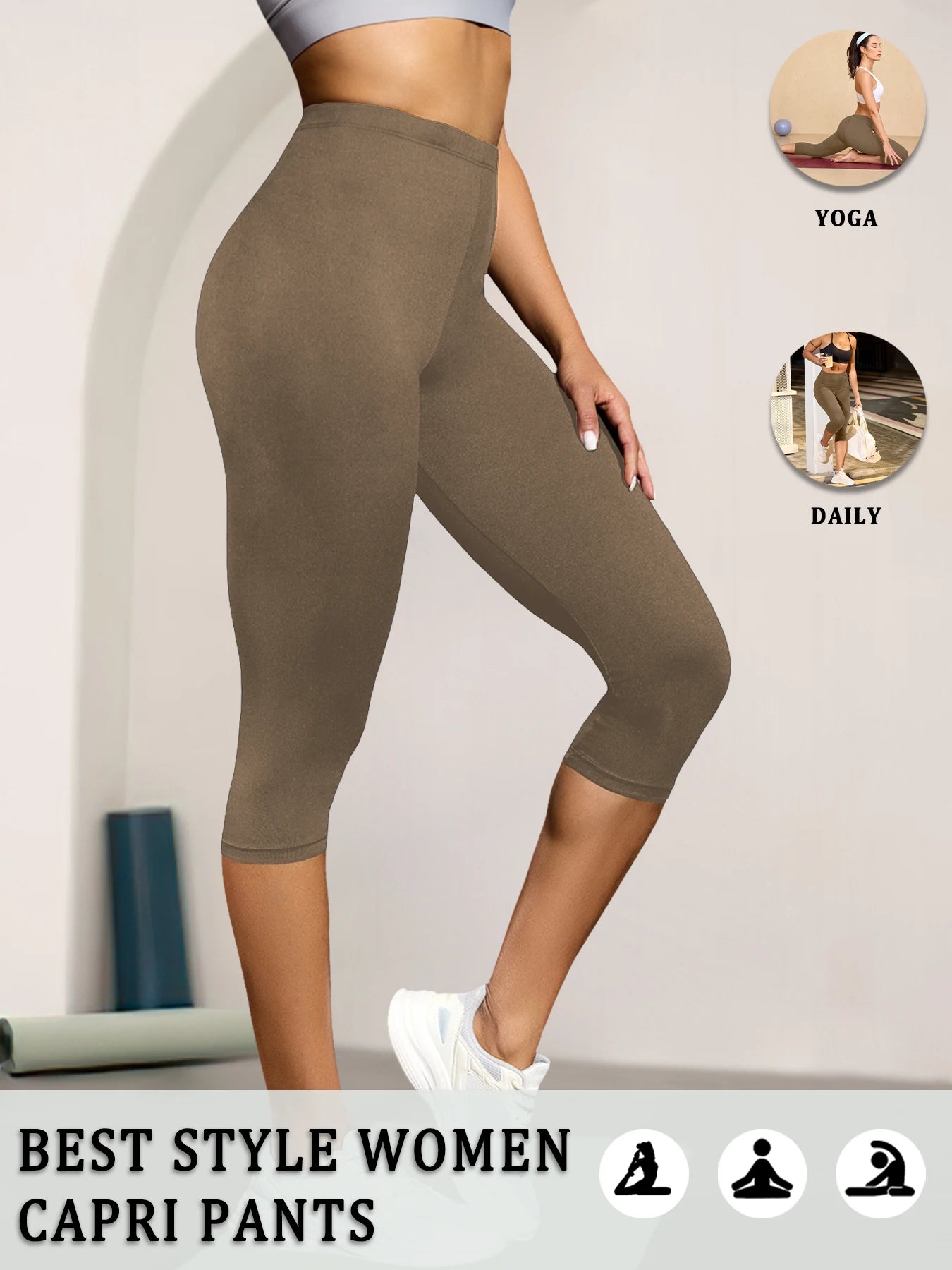 Women's Super Soft Capri Pants High Stretchy Breathable Pants No See Through Workout Running Yoga Athletic Pants Gym Leggings