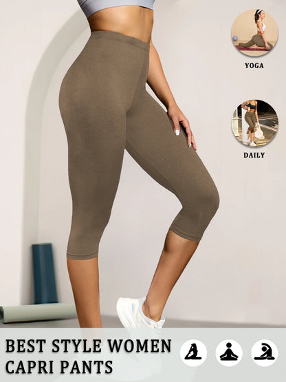 Women's Super Soft Capri Pants High Stretchy Breathable Pants No See Through Workout Running Yoga Athletic Pants Gym Leggings
