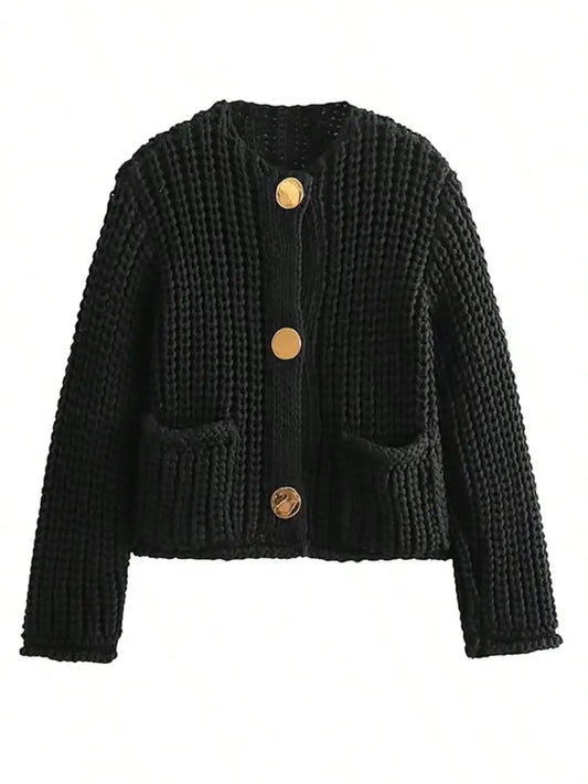 Womens Cropped Cardigan Sweater Button Down Chunky Knit Sweater Long Sleeve Fall Open Front Cardigan