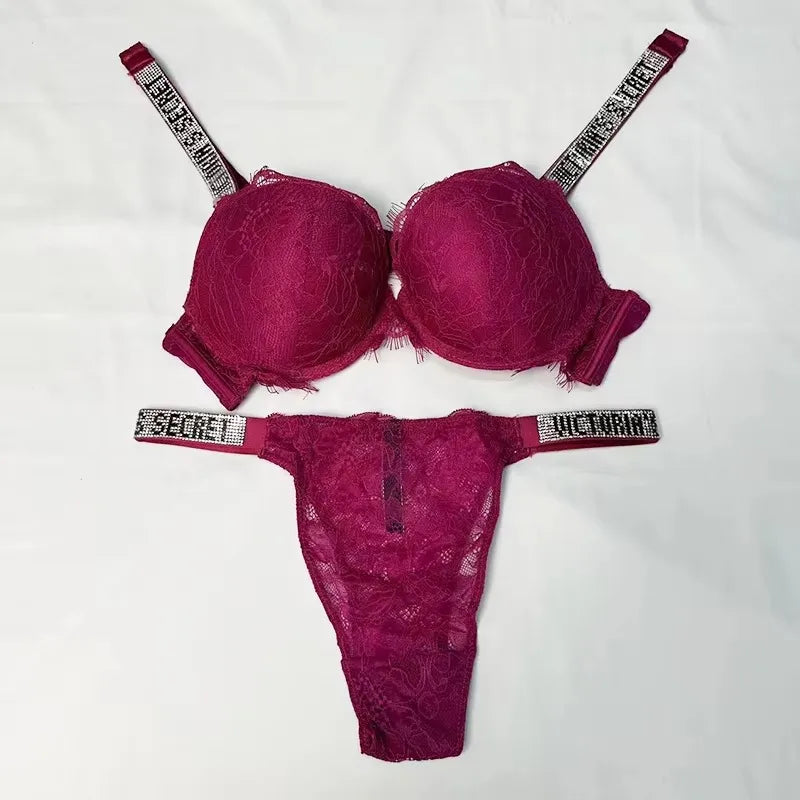 New Victoria's Secret Women's Sexy Bra and Panty Set Comfortable push up Shapewear Adjustable Padded Gathered Lace Lingerie Set