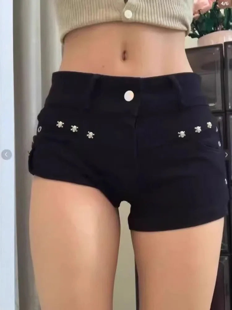Y2K Denim Shorts Women Skinny Popular Streetwear Daily Personality Students Holiday Fashion Sexy Retro Leisure Gothic Rivet Jean