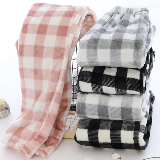 Men Autumn Winter Full Length Pajama Pants Thicken Flannel Sleep Bottom Casual