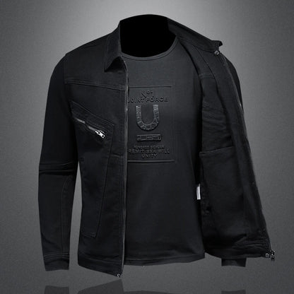 Men's High-Quality Fashion Handsome Trend Classic Denim Jacket Black Gold Zipper Biker Multi-Zip Winter Snow Jacket