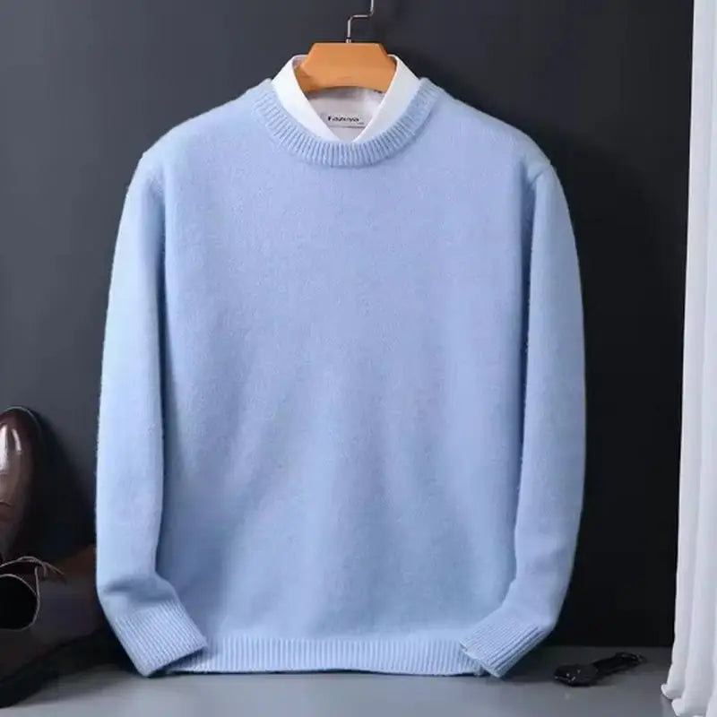 Round neck wool sweater for men, pullover, simple and stylish, loose and oversized, turtleneck, solid color top.