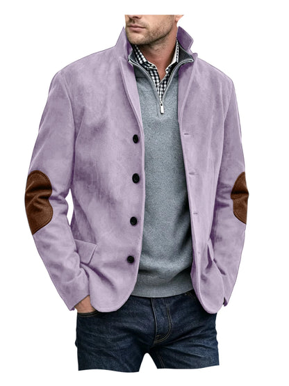Vintage Men's Suede Blazer Notch Lapel Elbow Patches Slim Fit Jacket Business Casual Men Fashion Outerwear for Spring Autumn