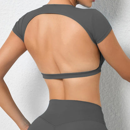 Hearuisavy Summer Sports Shirts Breathable Workout Tops Fitness Sportswear Backless Yoga Clothing Sport Crop Tops Women Gym Top