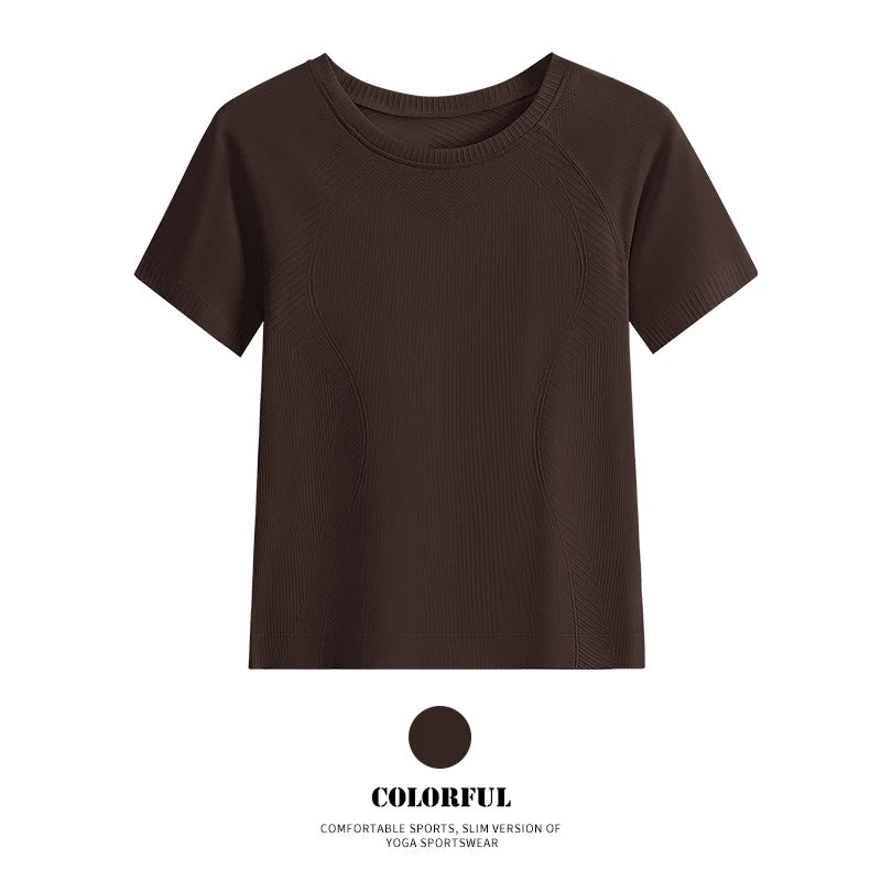 DRUR Women Seamless Yoga T-Shirt Short Sleeve Workout Tops Fitness Gym Sportswear Summer Breathable Running Shirt Golf Crew neck