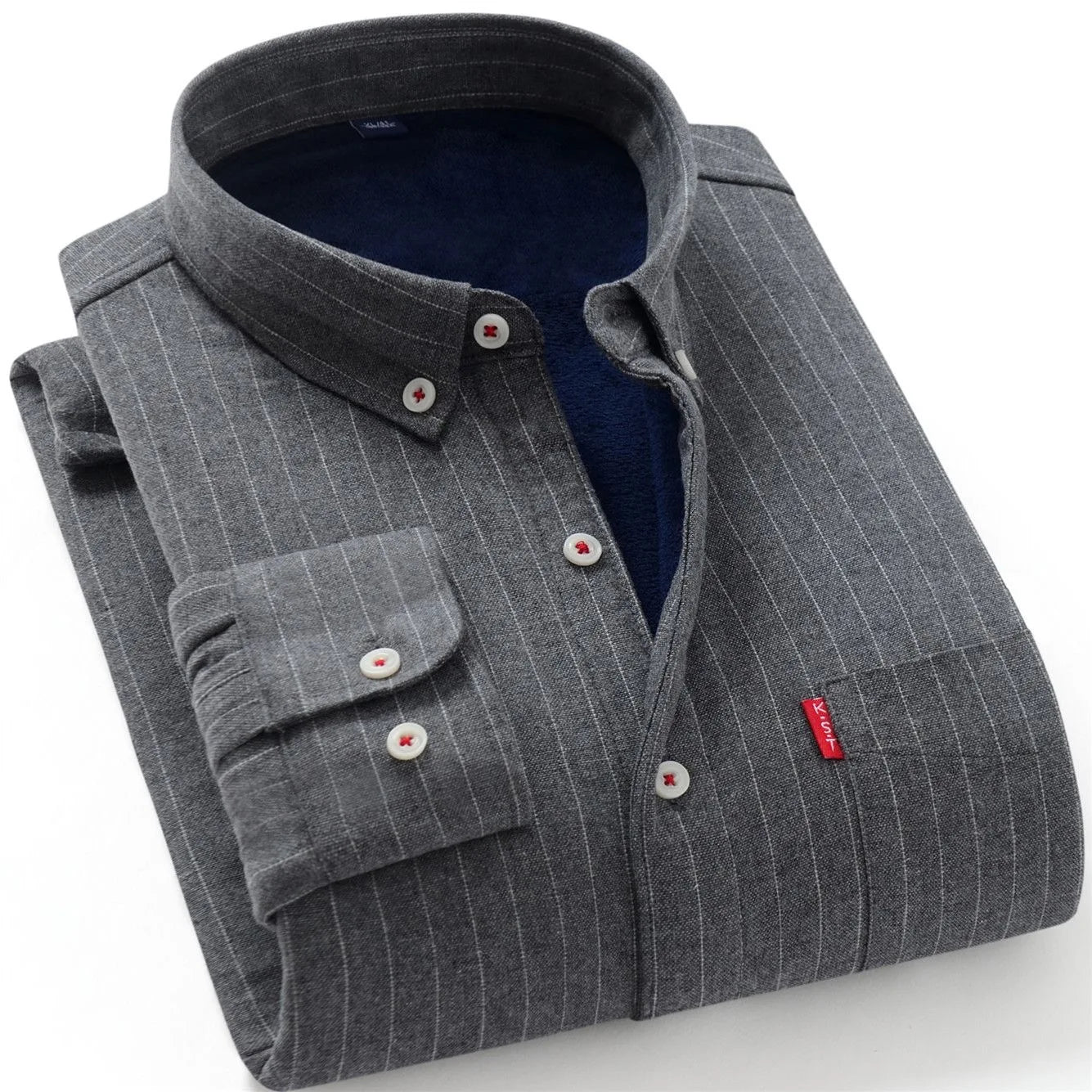 Men's Thickened Flannel Warm Striped Shirt Autumn Winter Casual Style Wear Resistant Durable Outerwear Youth Popular Fashion