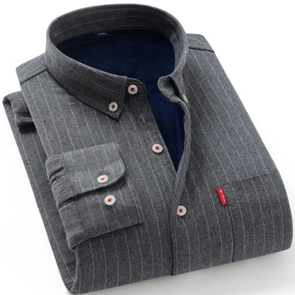 Men's Thickened Flannel Warm Striped Shirt Autumn Winter Casual Style Wear Resistant Durable Outerwear Youth Popular Fashion