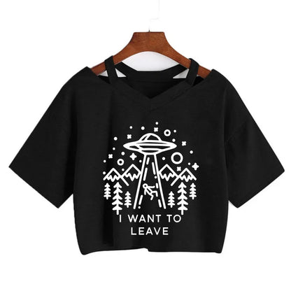 2000s Y2k Print Women Tee Shirt Harajuku Gothic Cropped Mange Tshirt Funny Graphic T-shirt Korean Style Casual Crop Tops Female