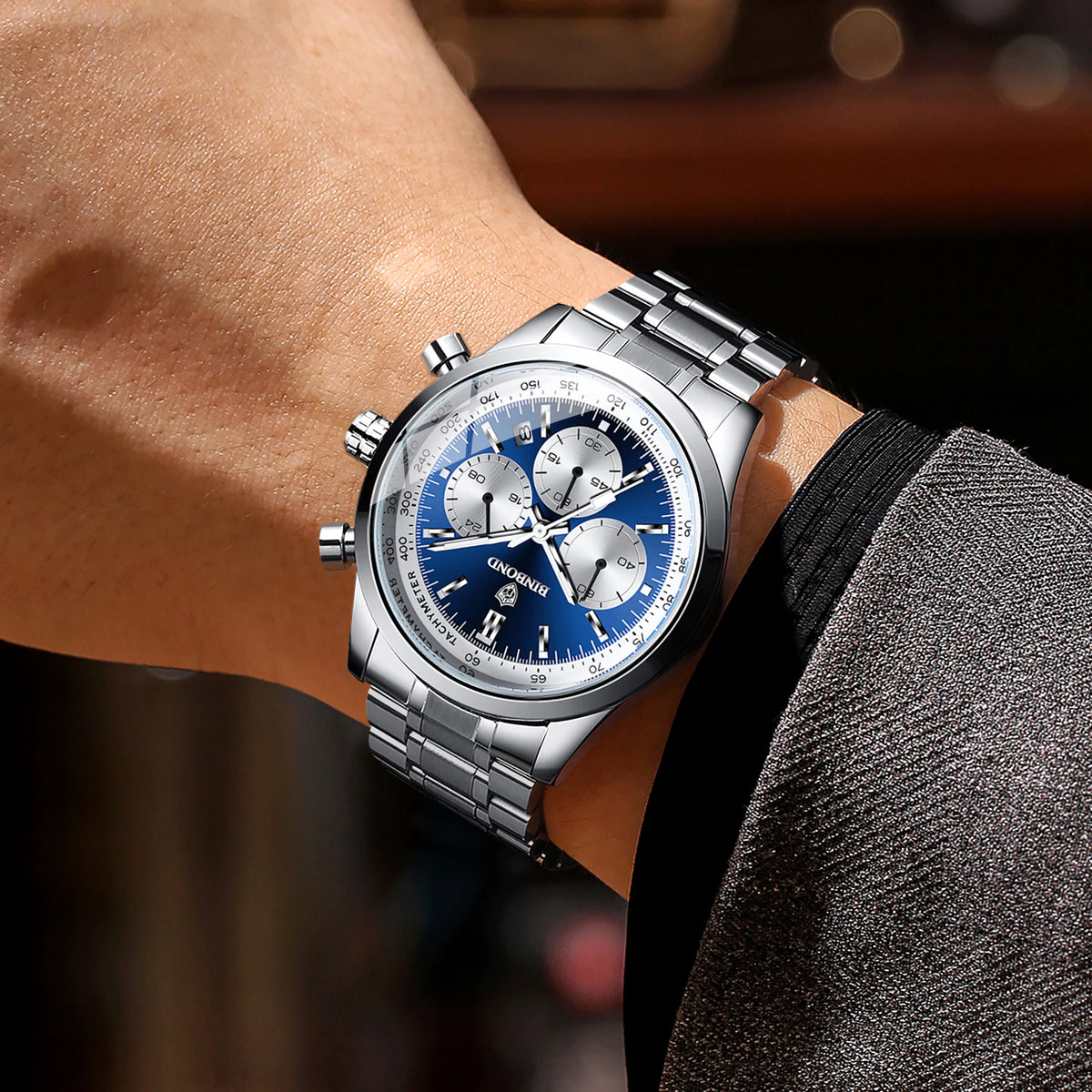 BINBOND Cool Sturdy Accurate Luxury Quartz Watch for Men Auto Date Chronograph Luminous Waterproof Men's Watch Casual Reloj