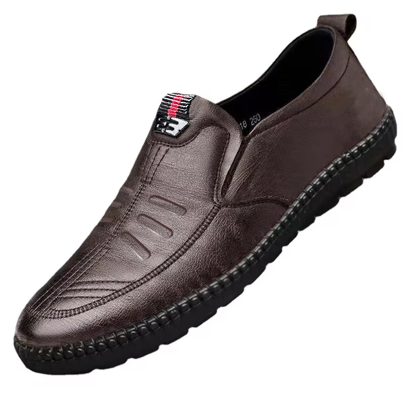 Mens PU Leather Loafers Non Slip Walking Flats Breathable Outdoor Slip on Casual Shoes for Male Work Office Driving