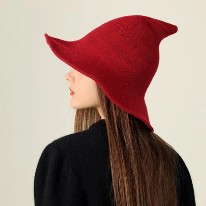 Halloween Masquerade Cosplay Costume Outfit Accessories Props Party Decorations Pointed Decor Witch Hat Wool Knitted Wizard Hat