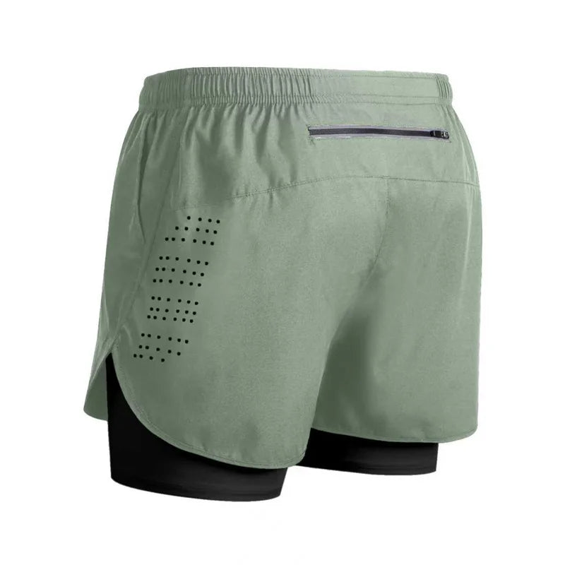 Summer Men's Reflective Running Shorts Fitness Quick Drying Double-Layer Shorts Men's Exercise Training Bodybuilding Shorts