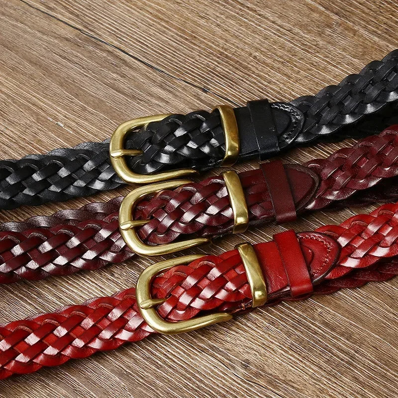 3.0 Cm Pure Cowhide Genuine Leather for Men Women High Quality Jeans Pin Buckle Knit Couple Belts Cowboy Ladies Fashion Designer