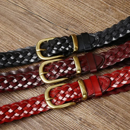 3.0 Cm Pure Cowhide Genuine Leather for Men Women High Quality Jeans Pin Buckle Knit Couple Belts Cowboy Ladies Fashion Designer