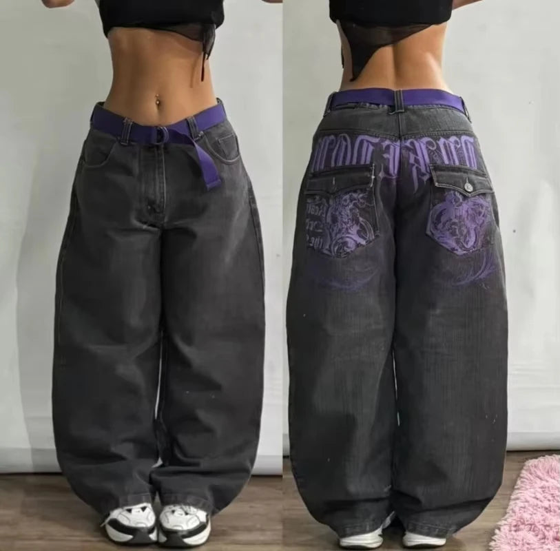 2026 American New Fashion Star Pattern Embroidery Old Jeans Women Y2K Gothic Hip-hop Casual Joker Straight Wide-leg Trousers