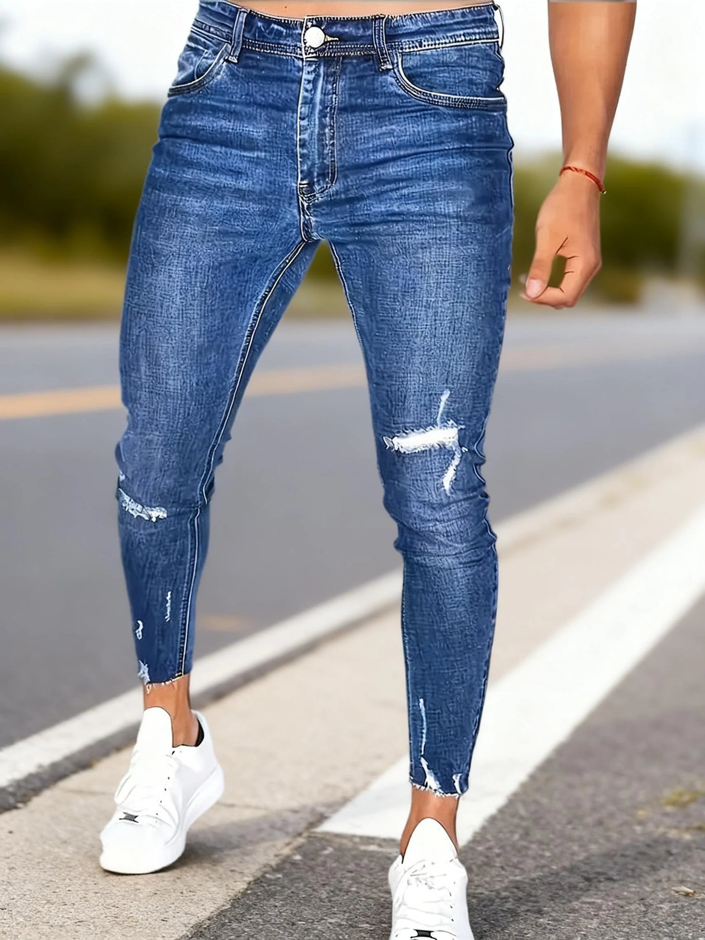 Men's Slim-fit Stretch Denim Pants, Comfortable Elastic Waistband, Casual Street Style,