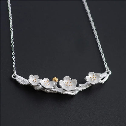 Silver Necklaces Plum Flower Pendants&Necklaces Jewelry Collar Colar de Plata